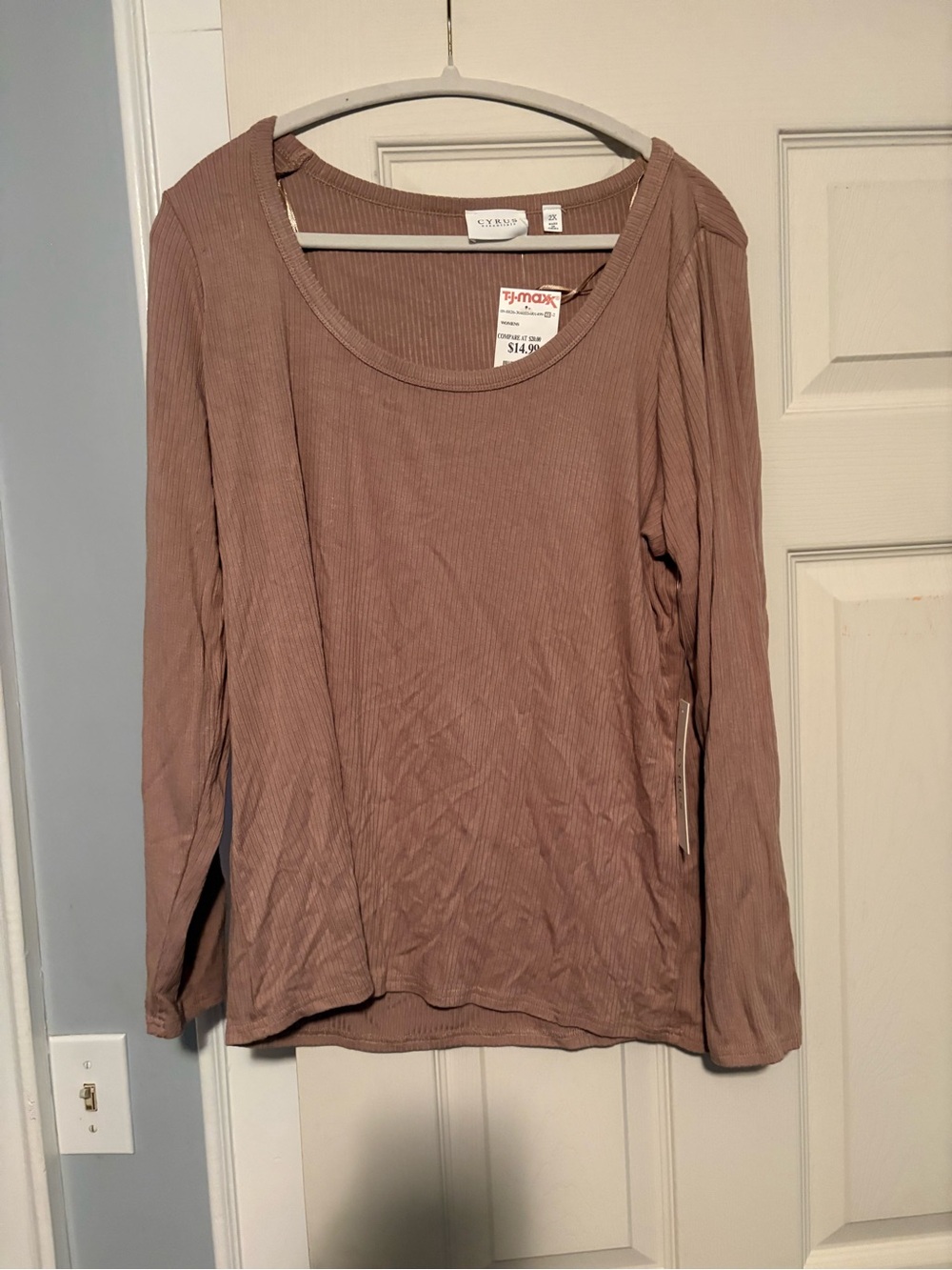 Cyrus Long Sleeve Scoop Neck Top - Brown